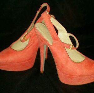 Coral suede heels